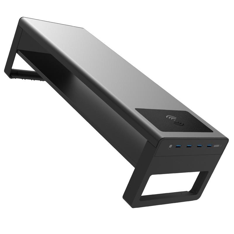 鹿为 电脑显示器屏增高架双层铝合金桌面收纳底座USB3.0拓展支架