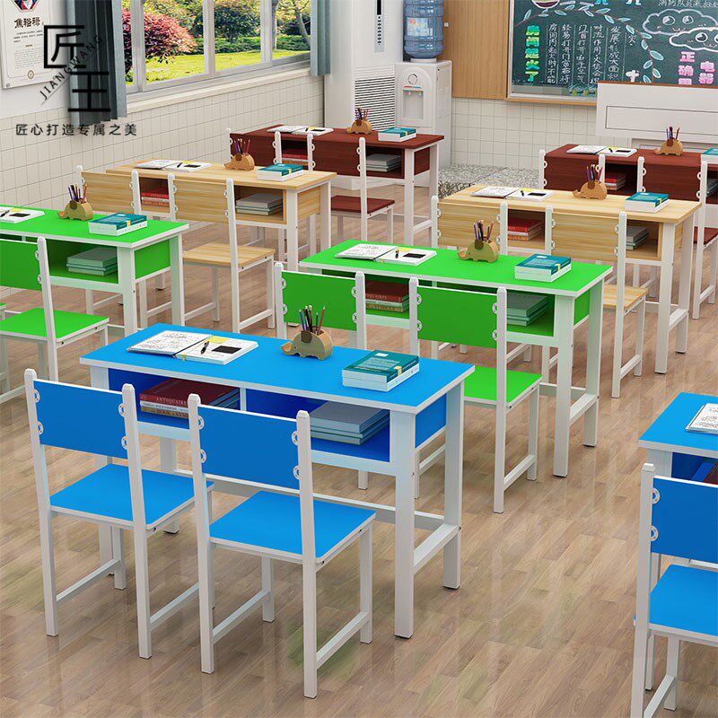 辅导班培训桌学校课桌椅中小学生双层课桌补习班带抽屉课桌椅厂家