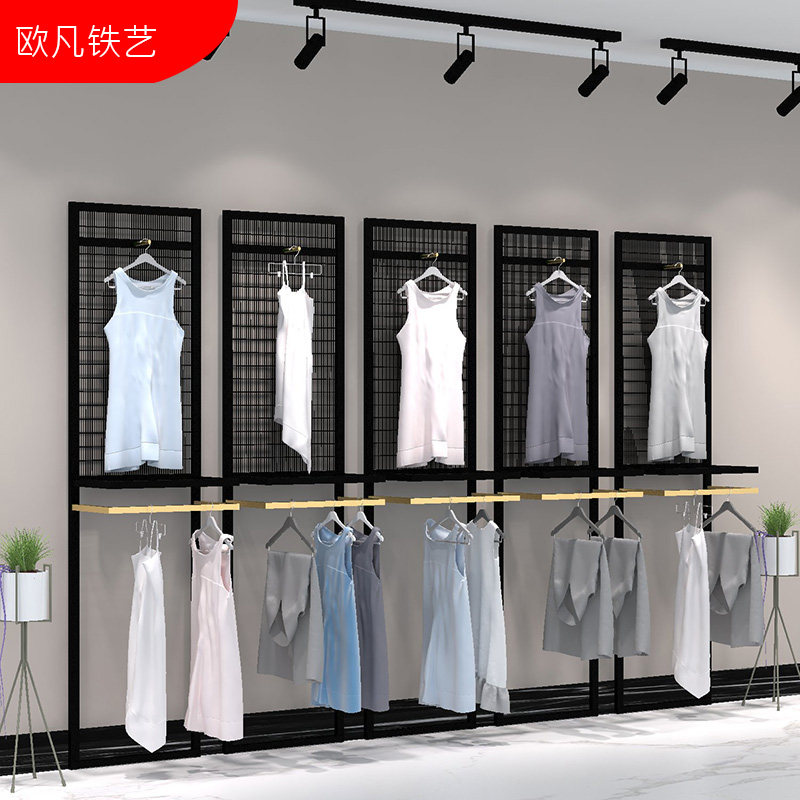 男装服装店衣架展示架落地式双层高柜多功能货架专卖店陈列架金色