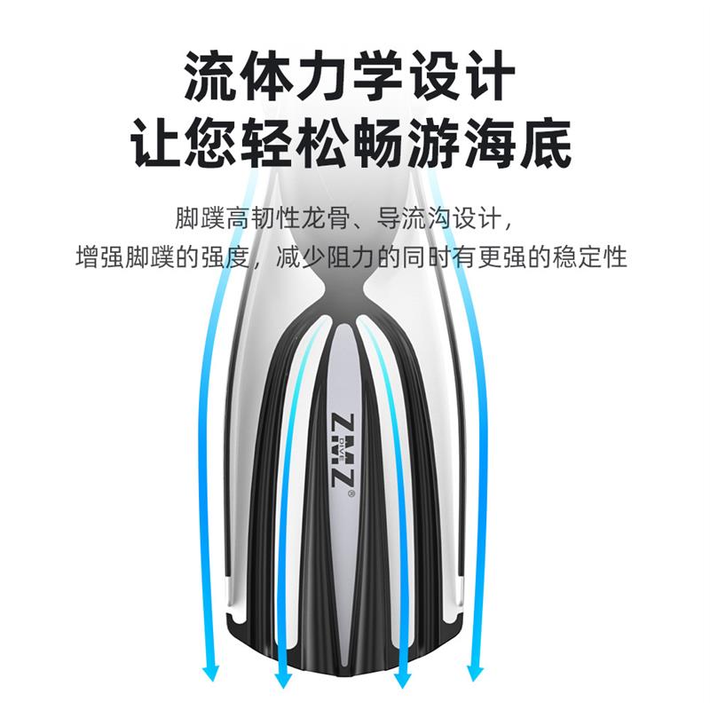 深潜专业长脚蹼可调节水肺潜水蛙鞋自由泳硅胶浮潜装备游泳自由潜
