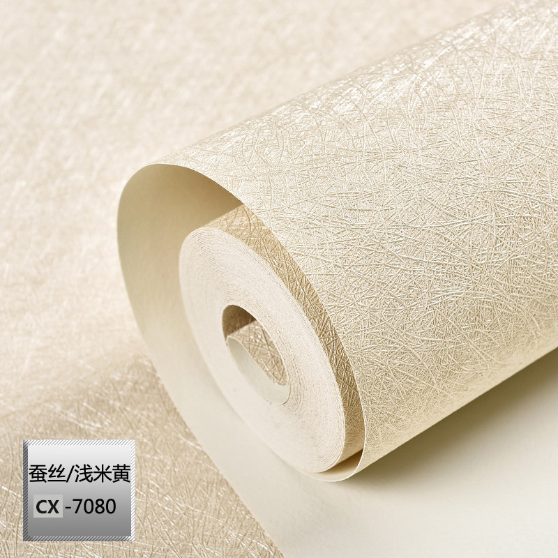 加厚轻奢自粘蚕丝纯色墙纸米白浅黄防水防潮贴纸家用卧室背景壁纸