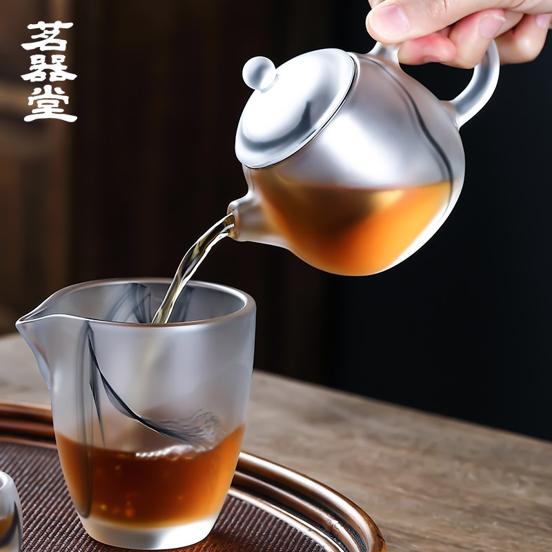 水墨琉璃茶壶茶杯玻璃家用高端小号单人泡茶器功夫茶具套装龙蛋壶