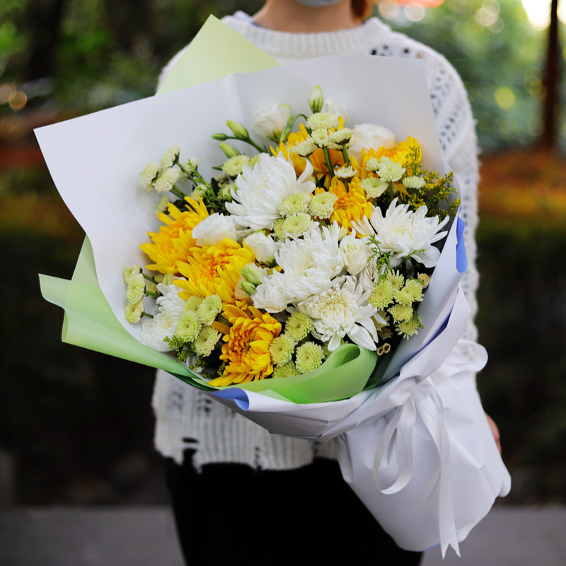 清明节黄白菊花束花篮广州深圳沈阳扫墓祭祀上坟祭祖鲜花同城速递