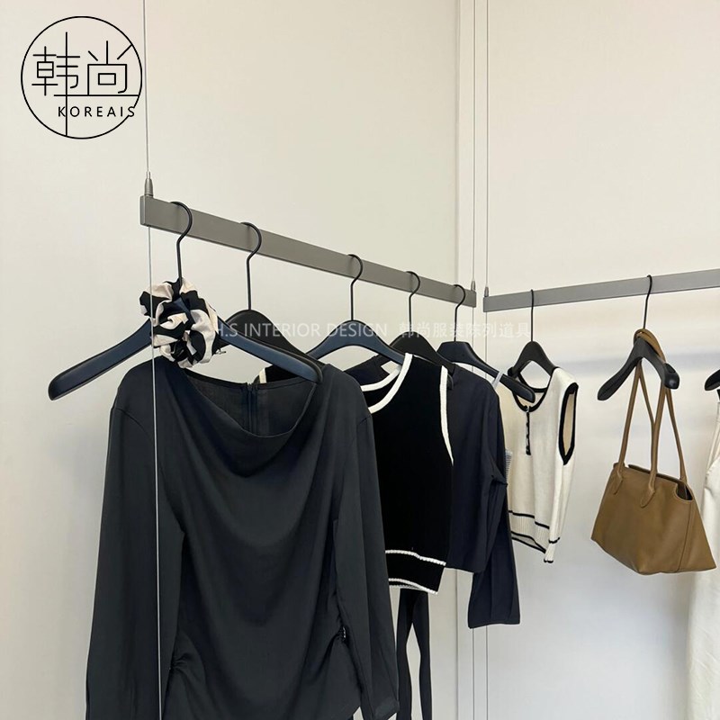 服装店上墙展示架不锈钢黑色悬挂衣架钢丝悬吊式天花板货架女装专