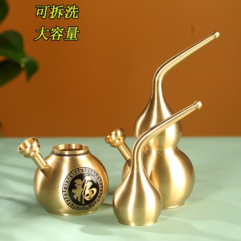民翰牌纯黄铜雕福大号葫芦水烟壶重500g烟具烟斗一壶四用循环型