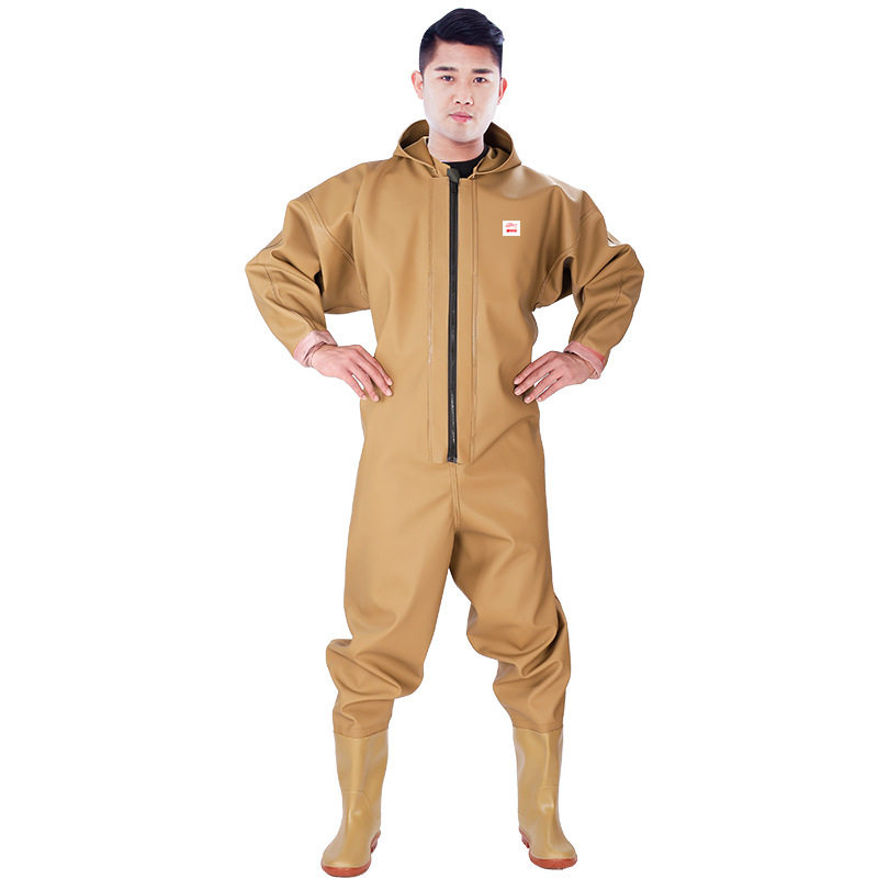 防水连身下水裤冬季钓鱼捕鱼手套服装雨鞋雨裤挖藕雨裤加厚全身