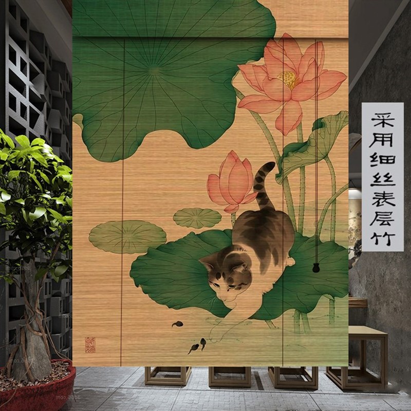 定制印花头层细丝竹帘窗帘卷拉式隔断挂帘装饰喷绘山水画卷帘遮阳