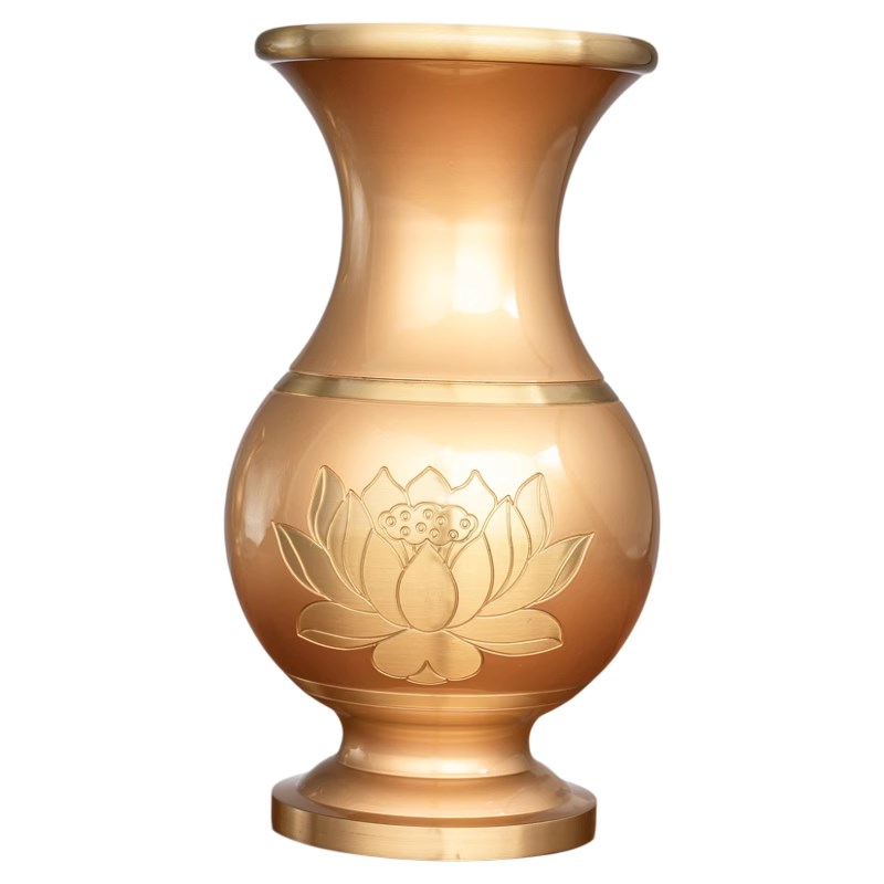 家用观音菩萨纯铜花瓶莲花室内佛前佛堂供佛净水瓶插花供花瓶供瓶