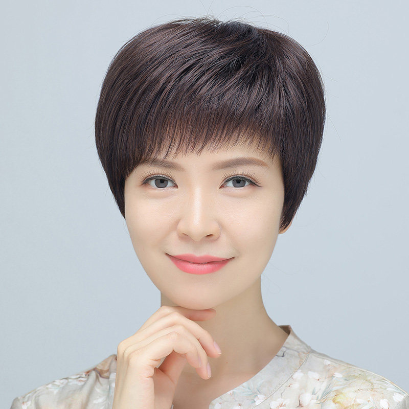 假发真发全真人发女短发妈妈真发全头套自然中老年女士老人发套