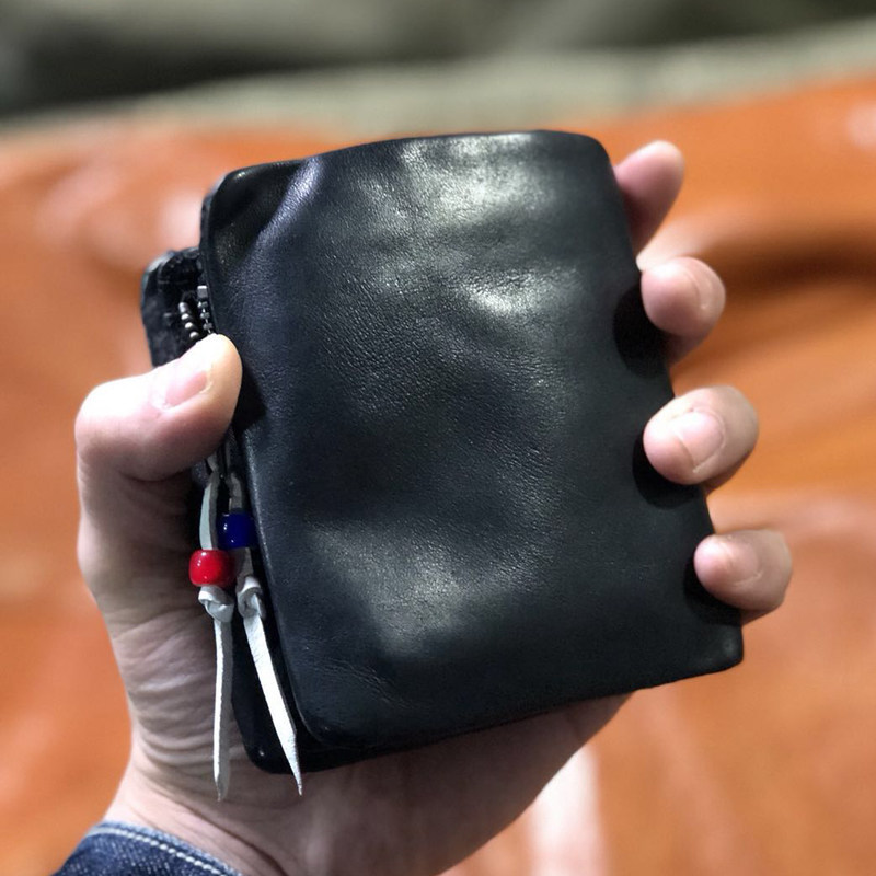 男生潮手工钱包男短款竖款复古褶皱牛皮男士简约钱夹拉链软皮青年