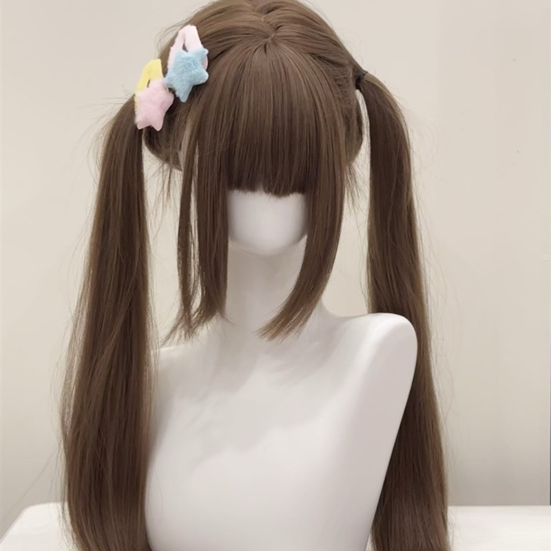 萝喵假发女长发Lolita长直发蜜茶亚麻甜妹双马尾假发女款全头套式