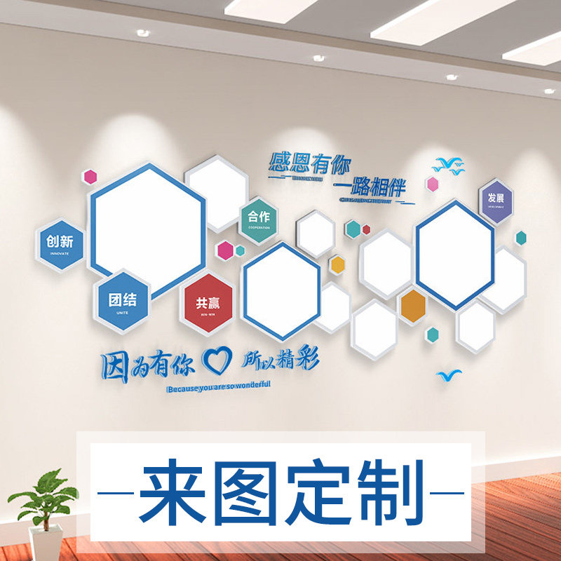 公司企业文化墙设计3d立体团队员工风采办公室创意背景照片墙定制