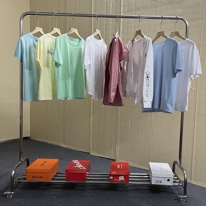 不锈钢服装店展示架落地带轮移动推拉男女装店挂衣架子卧室衣帽架