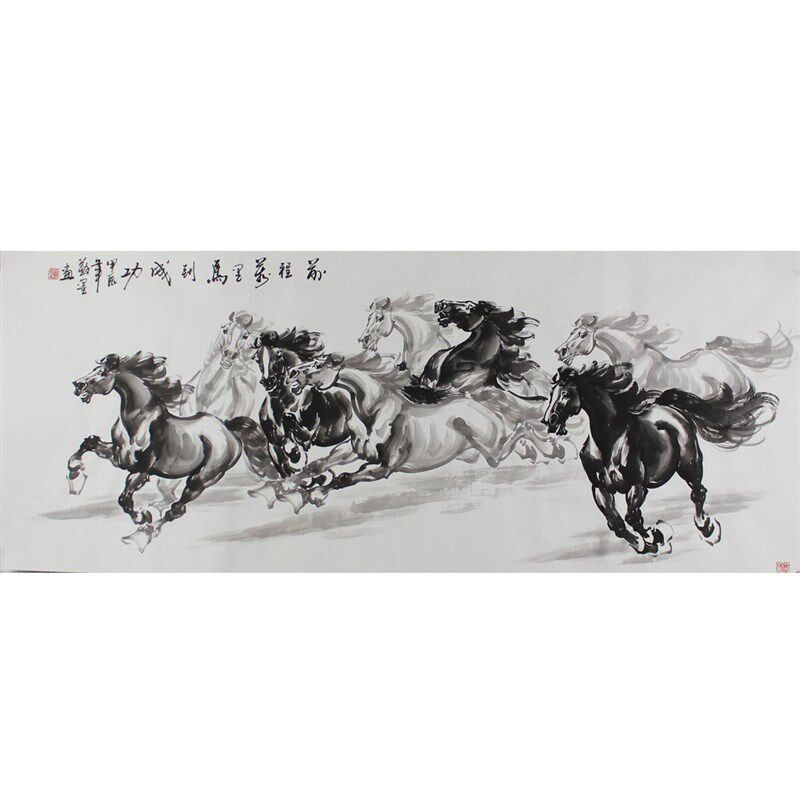 纯手绘字画国画马八骏图前程万里马到成功客厅会议室国画