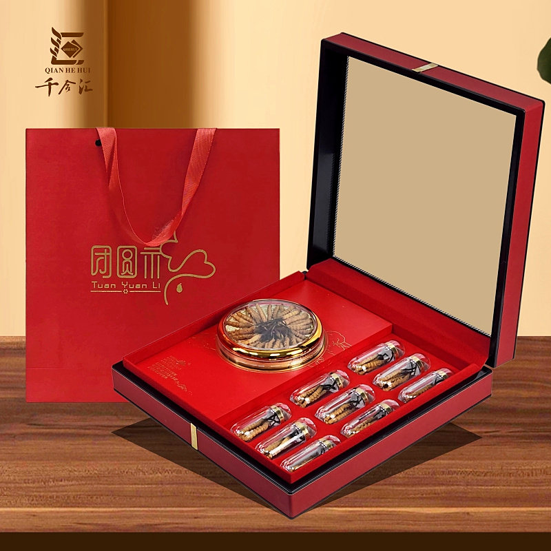 冬虫夏草包装盒高档红色开窗礼盒大瓶子组合装虫草番红花通用空盒
