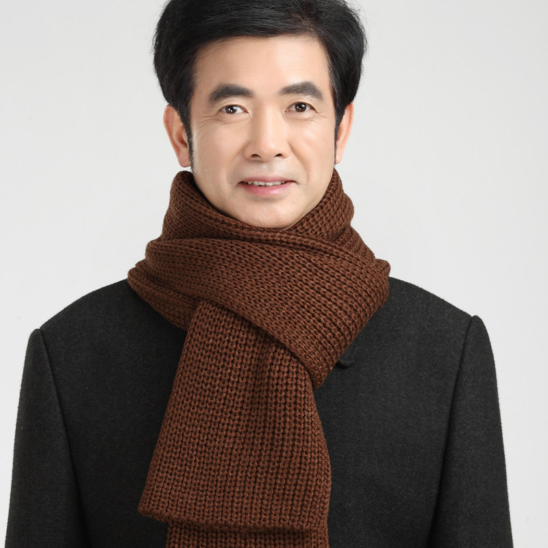 加厚老年人毛线围巾冬季中老年男士围脖老人围巾 男冬天爷爷围巾