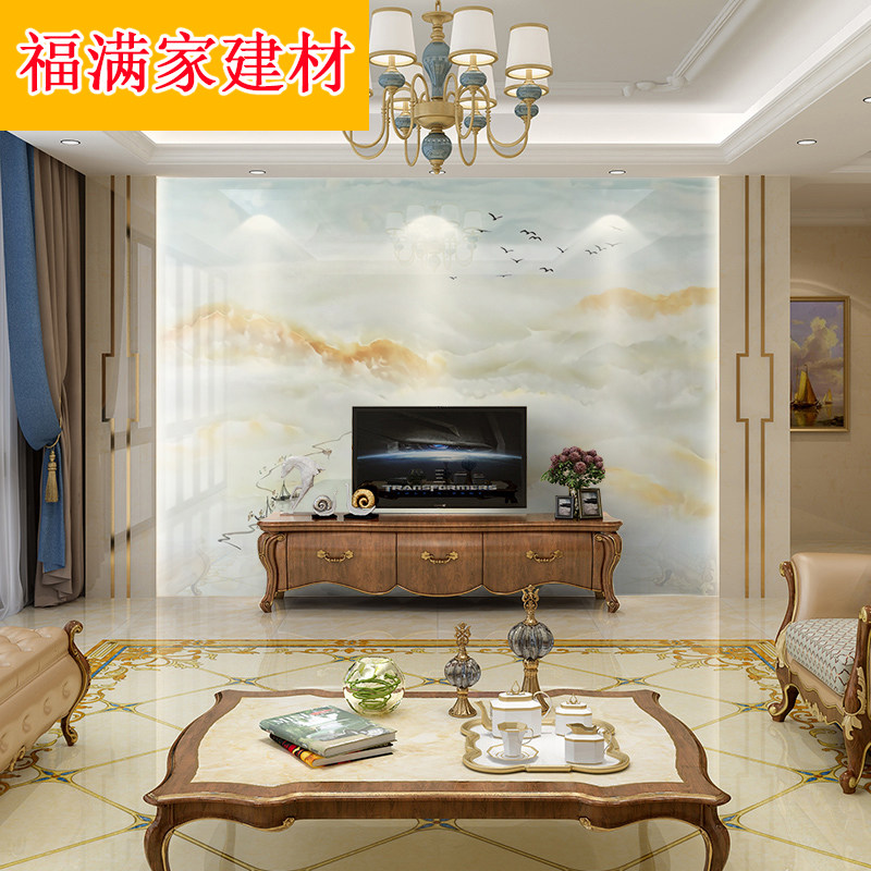 大理石电视背景墙瓷砖欧式客厅轻奢现代简约影视墙装饰金属条边框