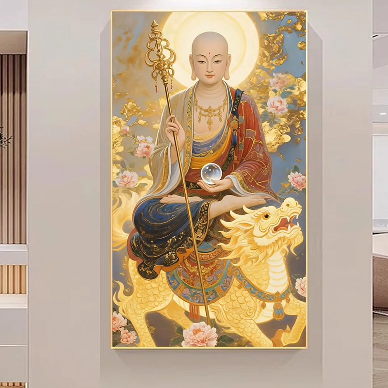 地藏王菩萨十字绣新款简单手工自己绣客厅过道玄关家用供奉画像