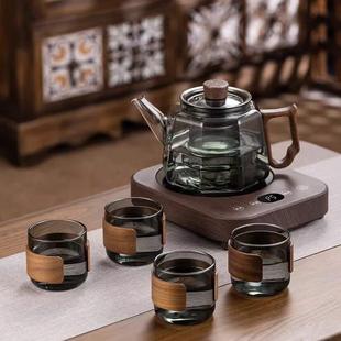 煮茶壶泡茶器托盘茶杯配套茶具 玻璃茶壶加厚耐高温家用电陶炉套装