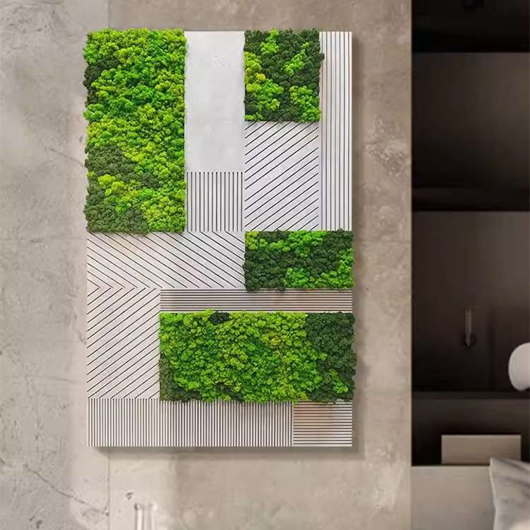 现代简约抽象客厅装饰画走廊过道挂画立体雕刻入户玄关绿植苔藓画图片