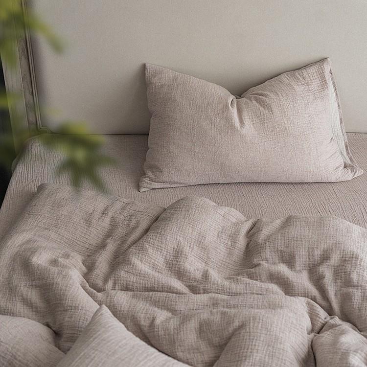20%亚麻80%棉素色纯色床上用品四件套民宿风蓬松软糯棉麻质感床单