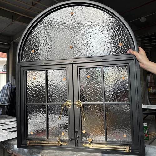 法式覆古拱形窗铁艺双开关窗造型窗室内透光玻璃平开窗定制落地窗