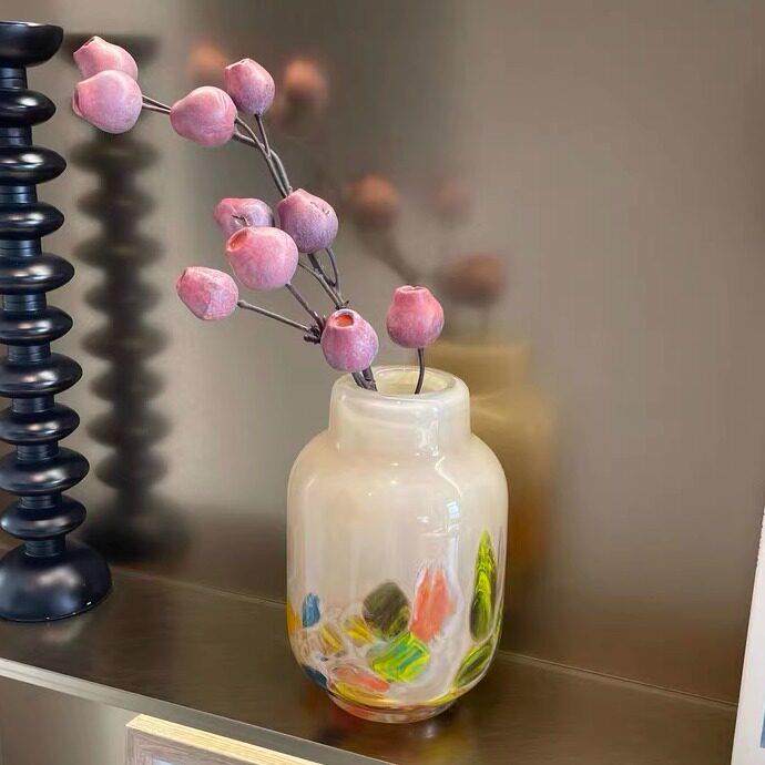 北欧彩色点点玉粉肌理中古花瓶覆古手工琉璃艺术插花器玻璃瓶