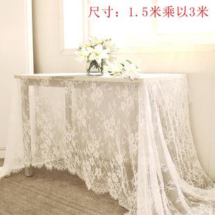 复古蕾丝花边桌布白色镂空网纱刺绣台布摄影背景门帘窗帘布料 法式