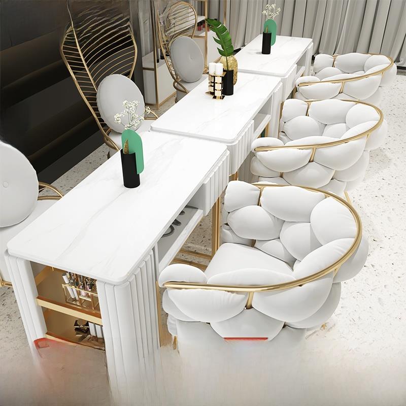 北欧双层大理石美甲桌椅套装网红沙发椅单、双人特价多功能美甲桌