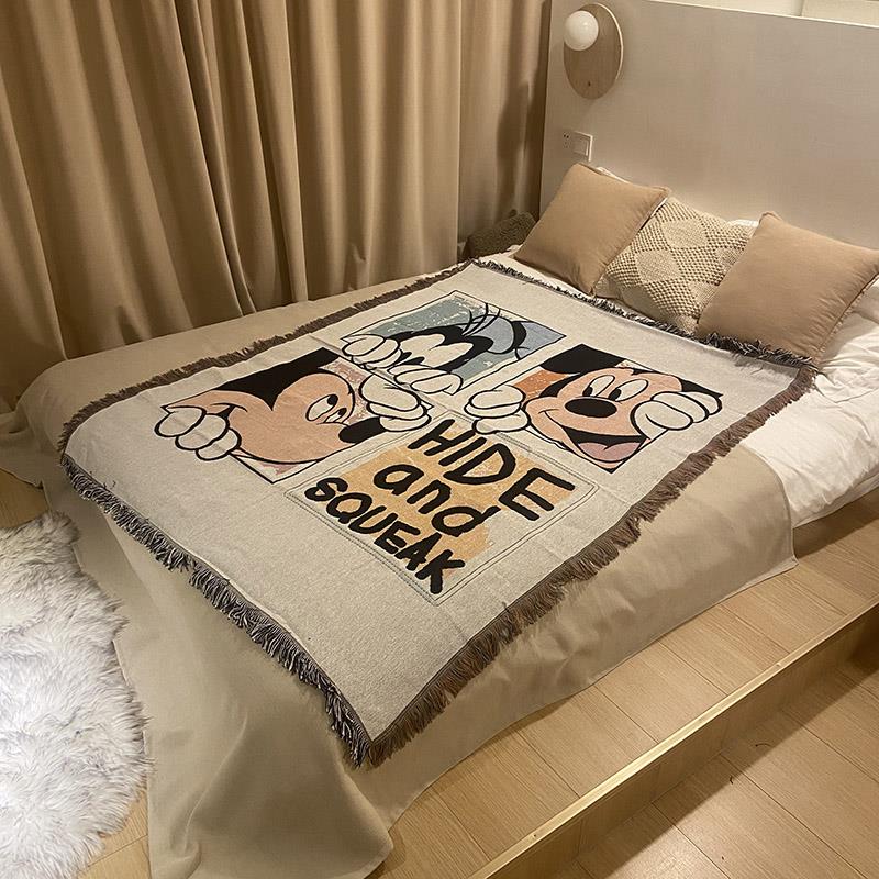 卡通小毯子ins风办公室午睡毯沙发盖毯露营休闲毯民宿装饰毛毯潮