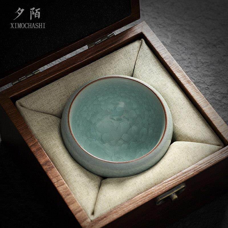 高档冰裂开片主人杯单杯可养哥汝窑茶具茶杯个人专用茶盏定制刻字