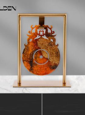 古典新中式玉璧雕刻花纹屏风摆件树脂工艺品书房客厅中国风装饰品