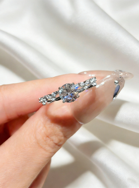 高定轻奢爆款人工培育银色双层四爪款戒指女款时尚简约ins风16