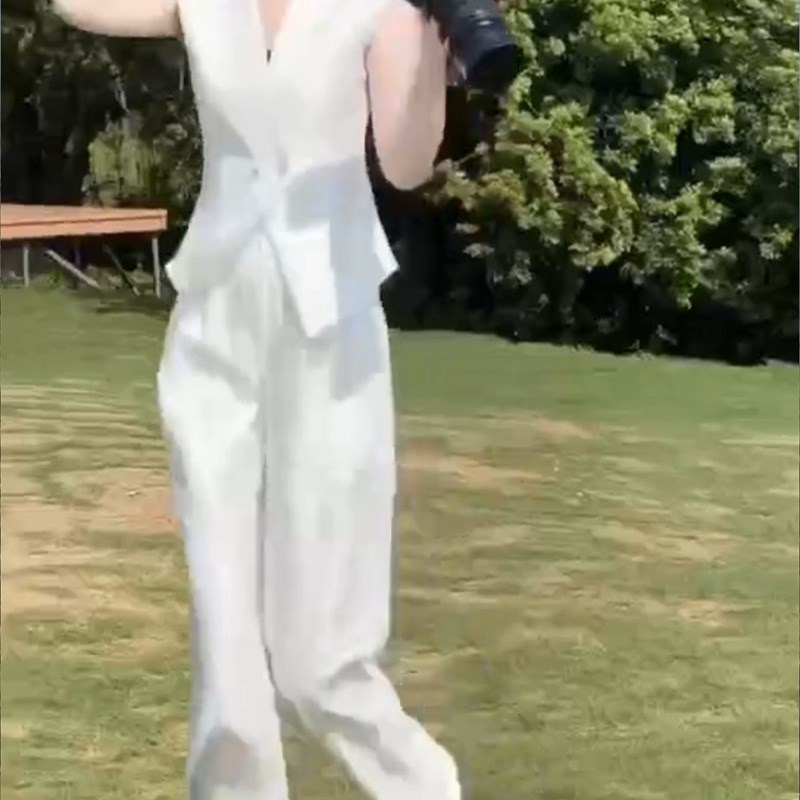 2024夏季网红爆款时尚套装女气质V领G职业通勤西服马甲+显瘦阔腿