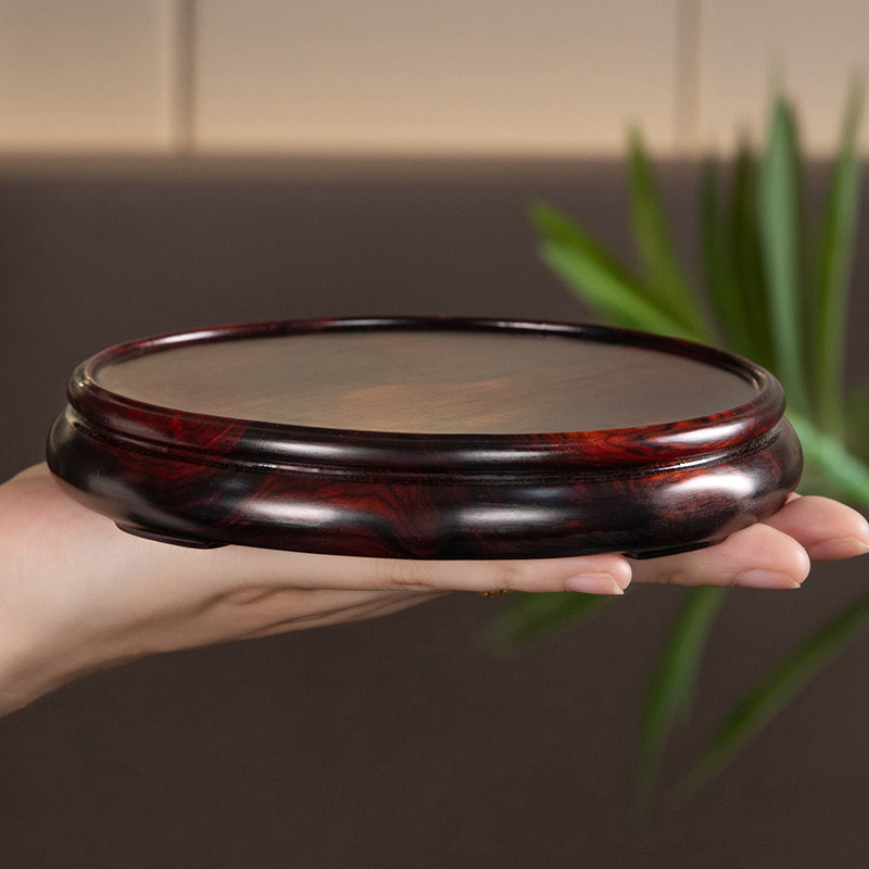 红酸枝实木圆形花瓶茶壶香炉古董文瓷器玩花盆景奇石摆件底座托盘,家居饰品,木雕,淘宝优惠券,粉丝福利购,淘宝优惠卷