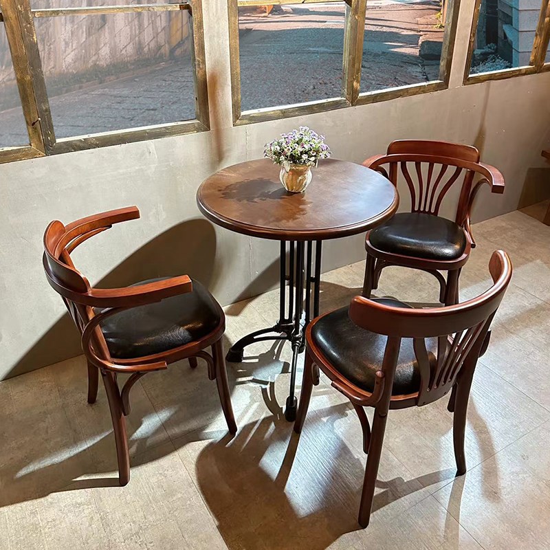 美式复古实木咖啡厅桌椅组合做旧酒吧餐厅奶茶店甜品烘焙店餐桌椅