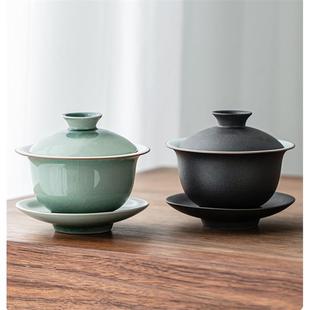 黑陶盖碗陶瓷功夫茶具三才盖碗大号家用泡茶碗单个泡茶器
