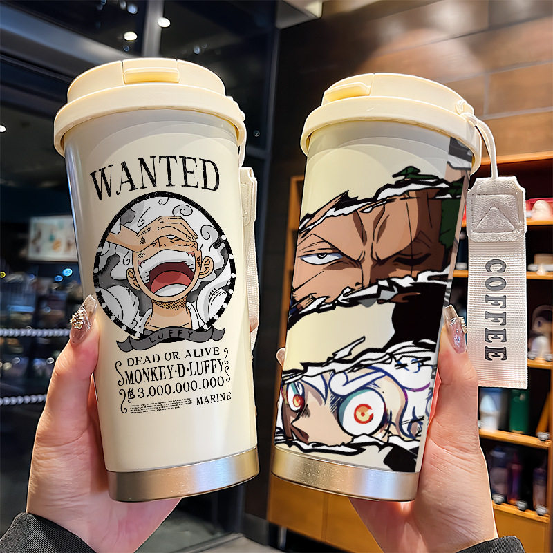 保温杯男款女士高颜值2025新款路飞卡通水杯316不锈钢咖啡杯吸管