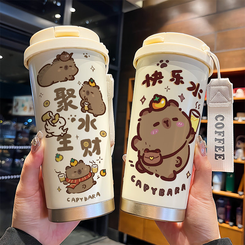 卡皮巴拉搞怪保温杯男款女士高颜值2025新款卡通水杯可爱学生吸管