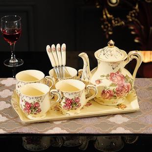 欧式 下午茶杯茶具杯碟家用陶瓷咖啡杯子水杯套件 水具套装 托盘英式