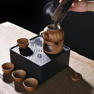 柴烧复古手提中式 粗陶简约围炉煮茶壶户外旅行温茶茶具便携式 套装