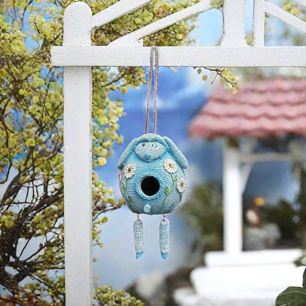 户外树脂蓝色小狗鸟窝彩绘雏菊蝴蝶树林花园阳台园艺景观装饰挂件,鲜花速递/花卉仿真/绿植园艺,其它园艺用品,淘宝优惠券,粉丝福利购,淘宝优惠卷