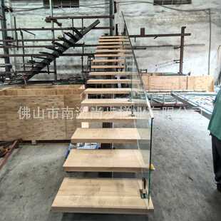 室内不锈钢304落地夹玻璃护栏直梁梯 网红简约楼梯家用整体楼梯