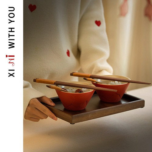 喜霓结婚敬茶杯喜碗筷勺套装一对送新人闺蜜实用新婚陪嫁订婚礼品