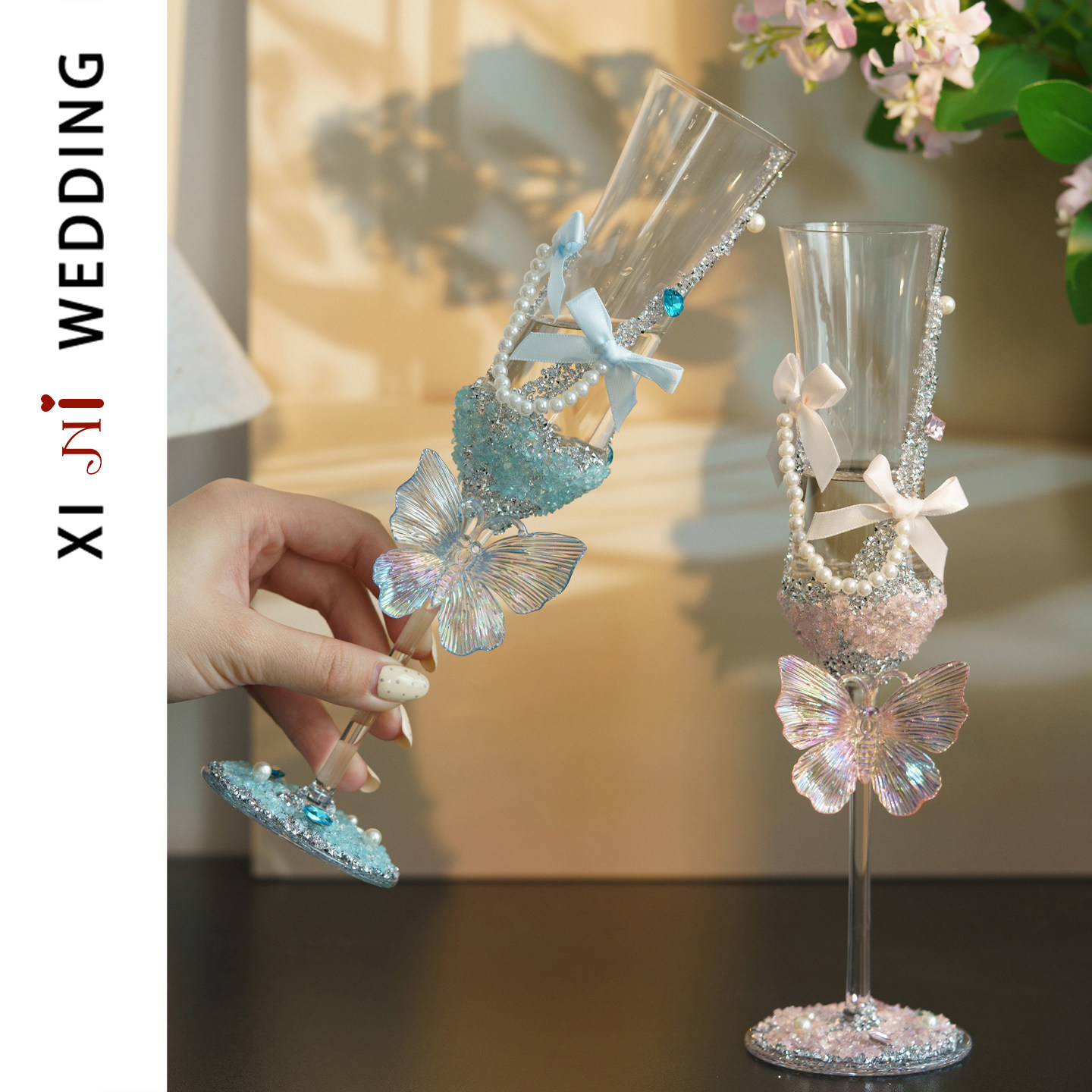 新婚礼物送新人手工成品香槟杯