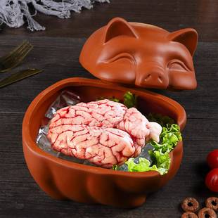 商用火锅烧烤店饭店特色烤猪脑花容器小猪头紫砂锅碳烤加热碗餐具