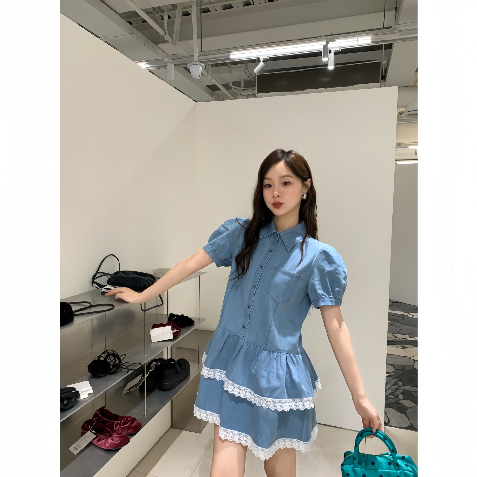 诠释美 NEWOPEN 2025夏季甜美牛仔裙软妹少女短袖蛋糕连衣裙