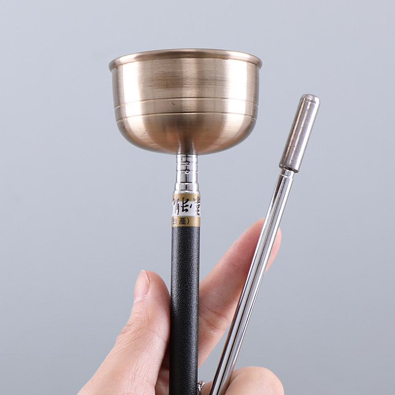 引磬法器 台湾博能堂 纯铜老式助念伸缩引庆木柄引罄直柄铜罄音钵