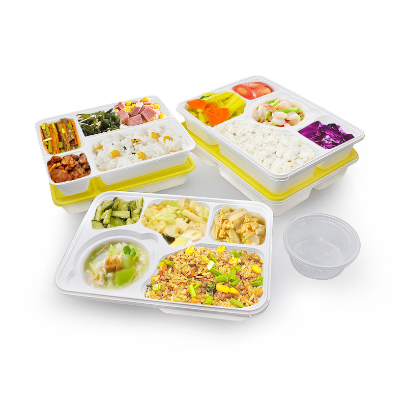 一次性五格锁扣餐盒高档便当饭盒 多格商务套餐盒PP5材质安全打包