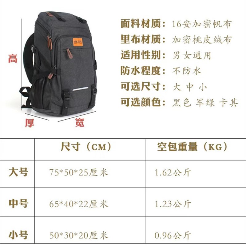 加厚帆布双肩包男超大容量行李背包老帆布复古背包长途旅游包登山